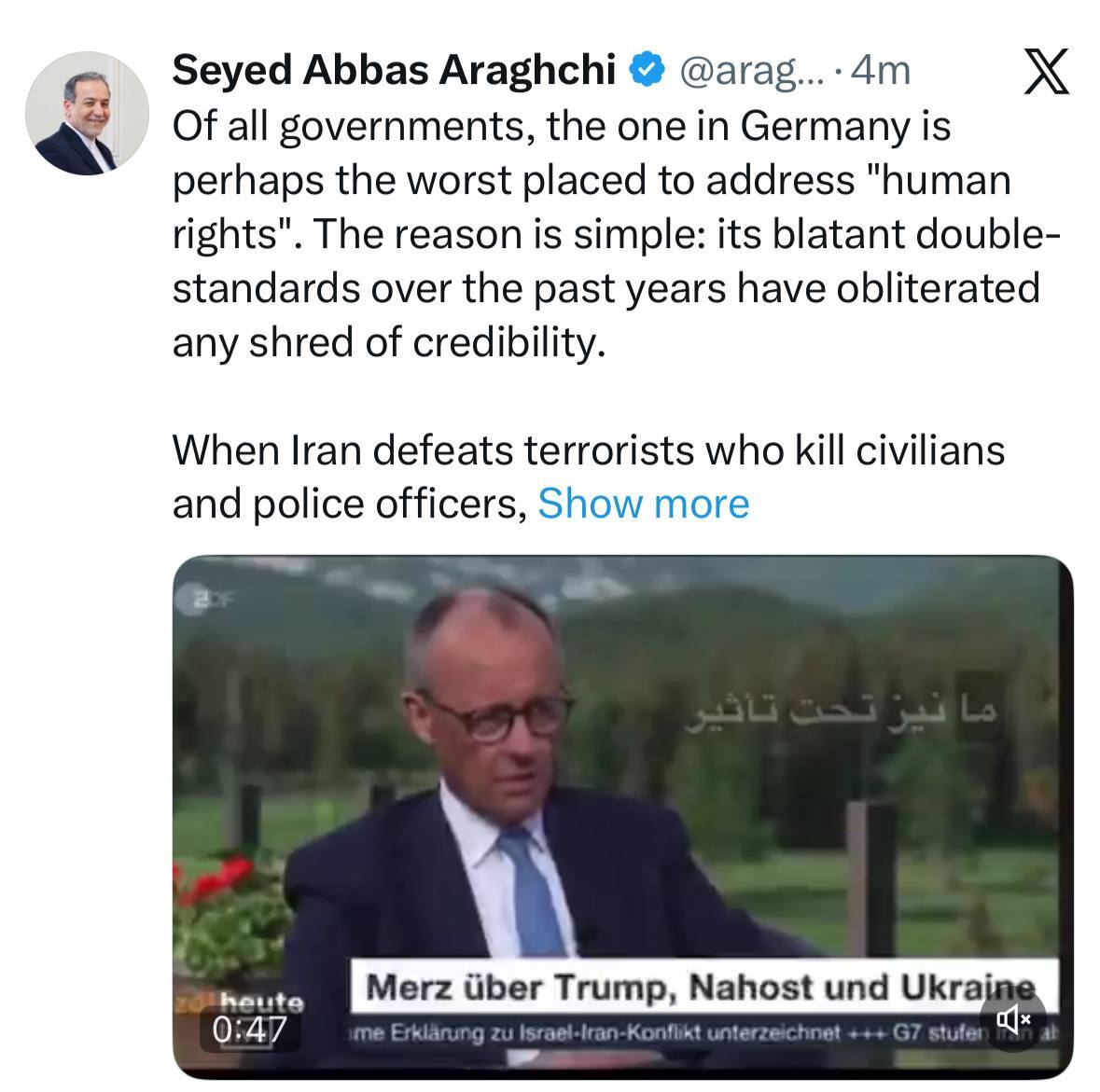 عراقچی خطاب به مرتس: کمی هم شرم داشته باشید عراقچی خطاب به مرتس: کمی هم شرم داشته باشید